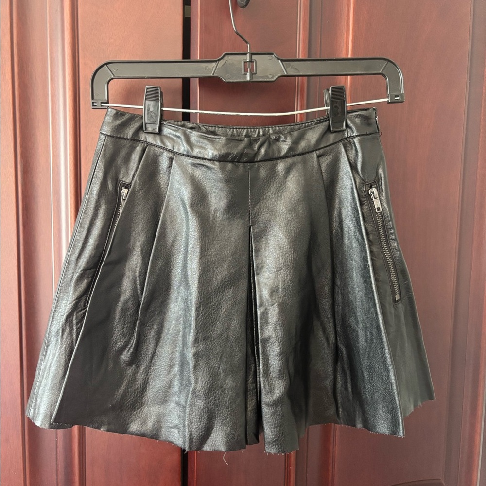 Blank NYC Black Leather Skirt with Zipper Accents